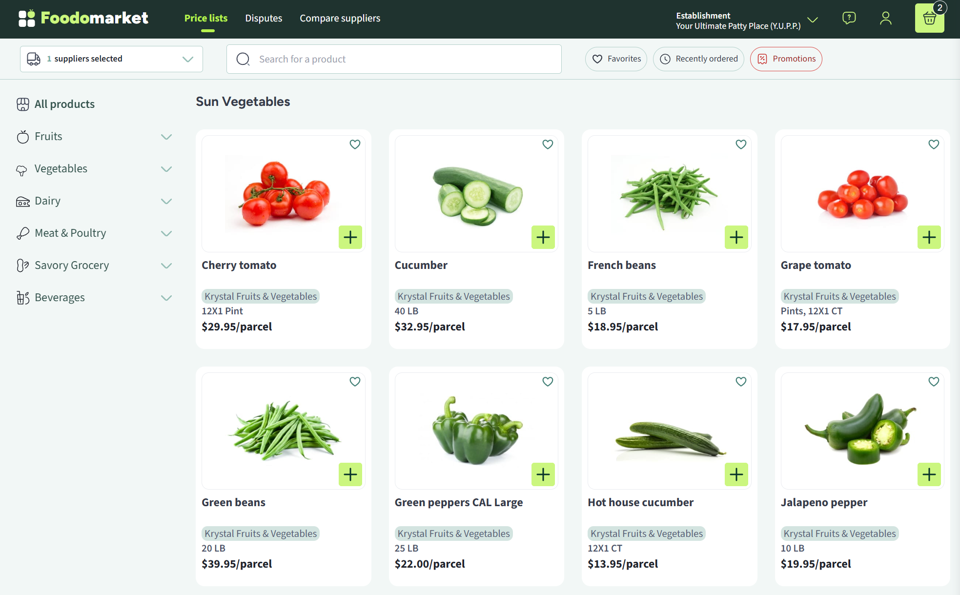 Foodomarket web platform preview